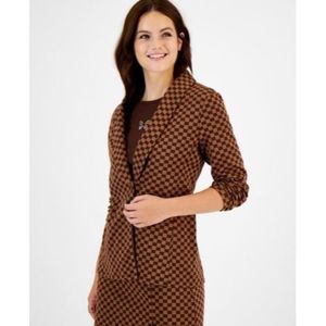 Juniors Women Hippie Rose Knit Check blazer Sz M Brown One Button 3700 washable